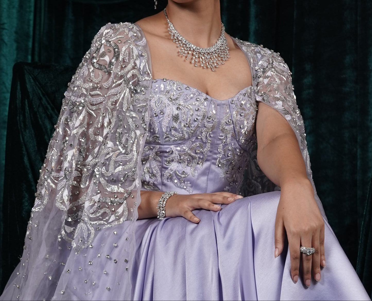Lilac Enchantment Lilac Hand Embroidered Indo- Western