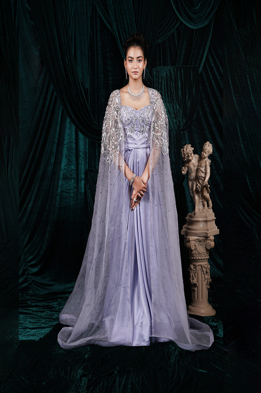 Lilac Enchantment Lilac Hand Embroidered Indo- Western