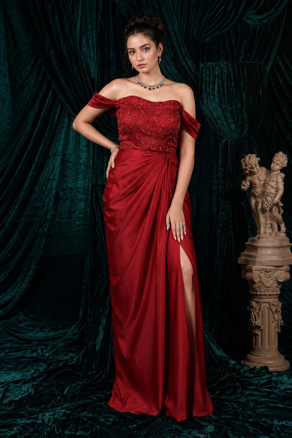 Ruby Romance Maroon Hand Embroidered Indo- Western