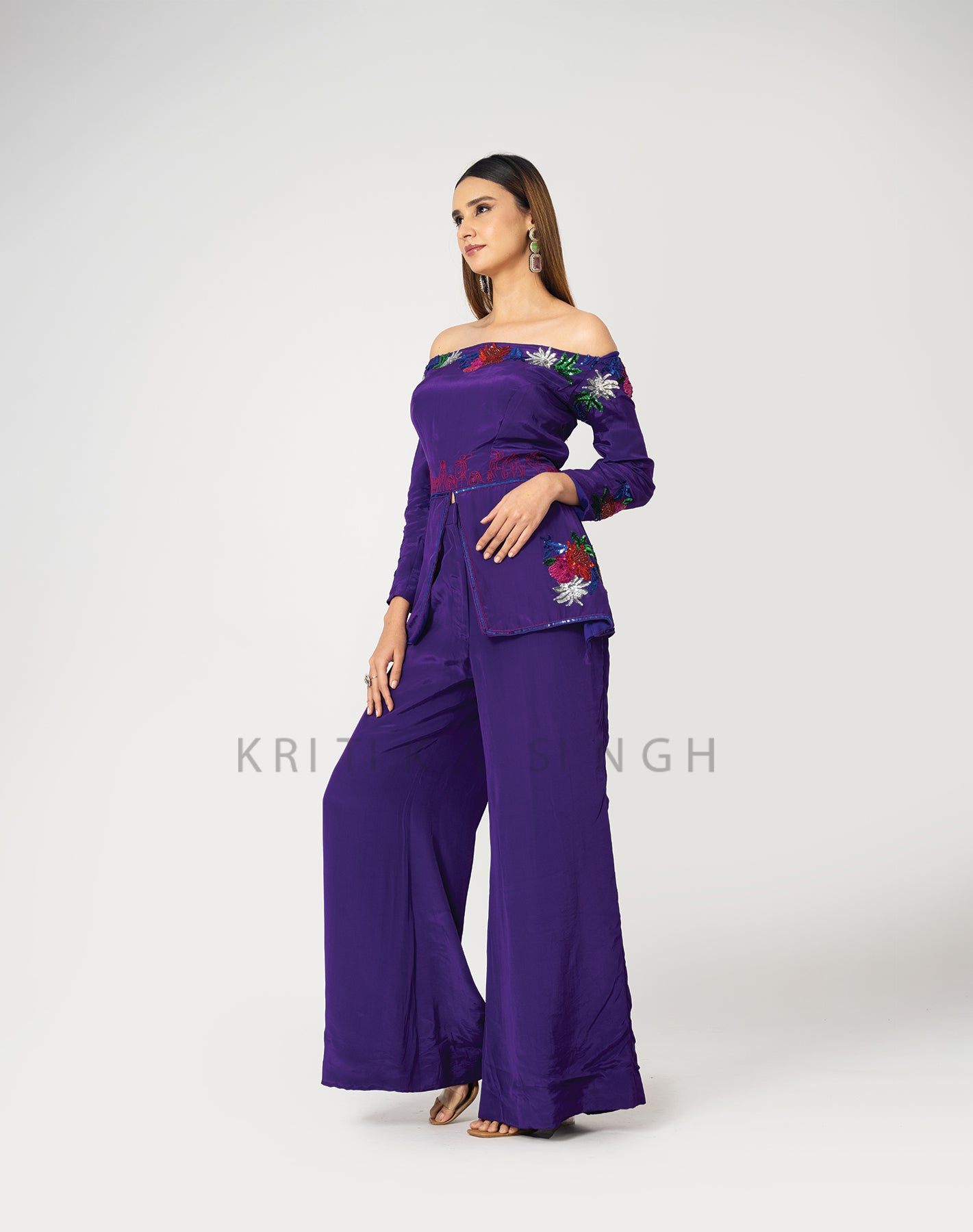 Totally jam Palatinate Purple Hand Embroidered Indo-Western