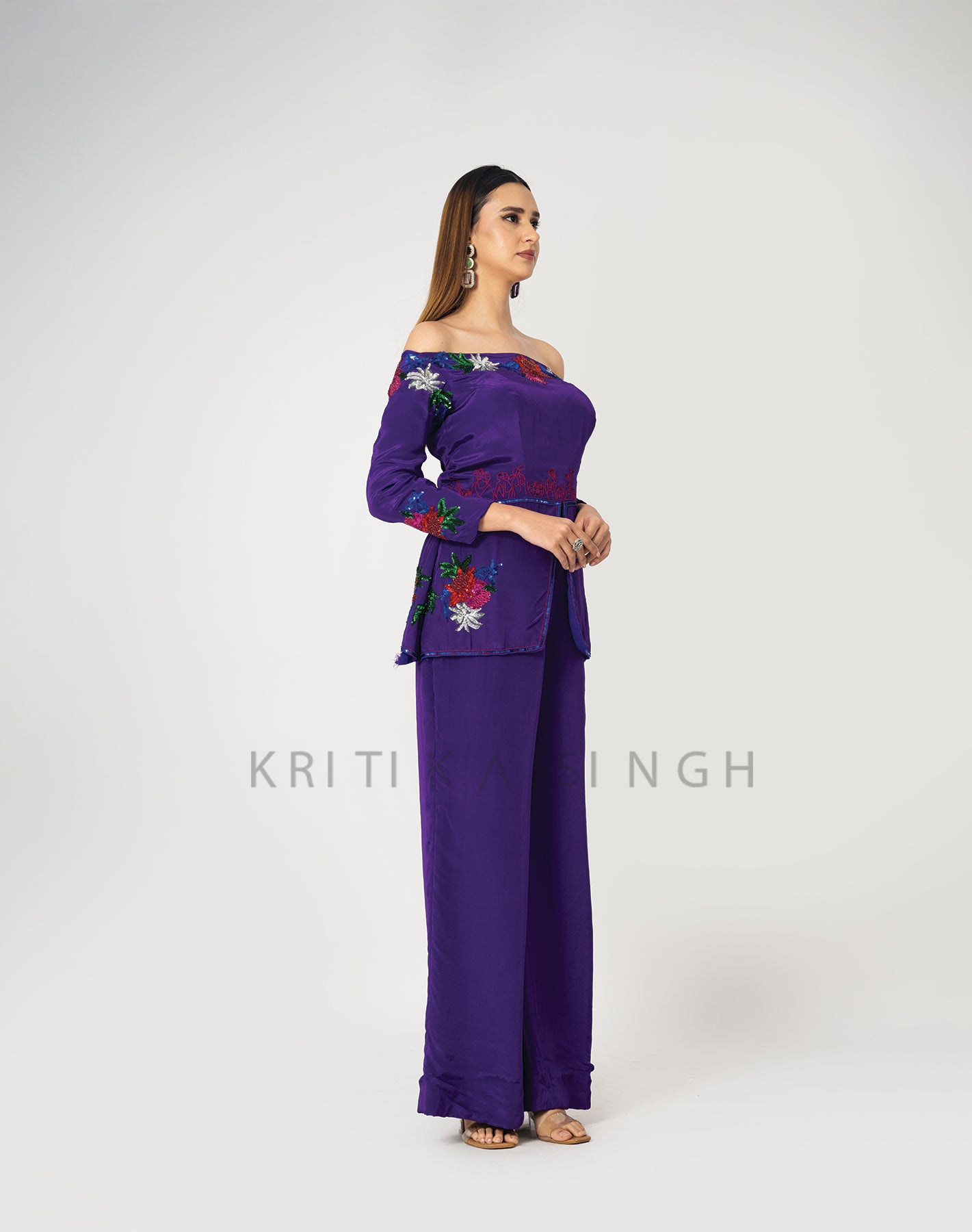 Totally jam Palatinate Purple Hand Embroidered Indo-Western