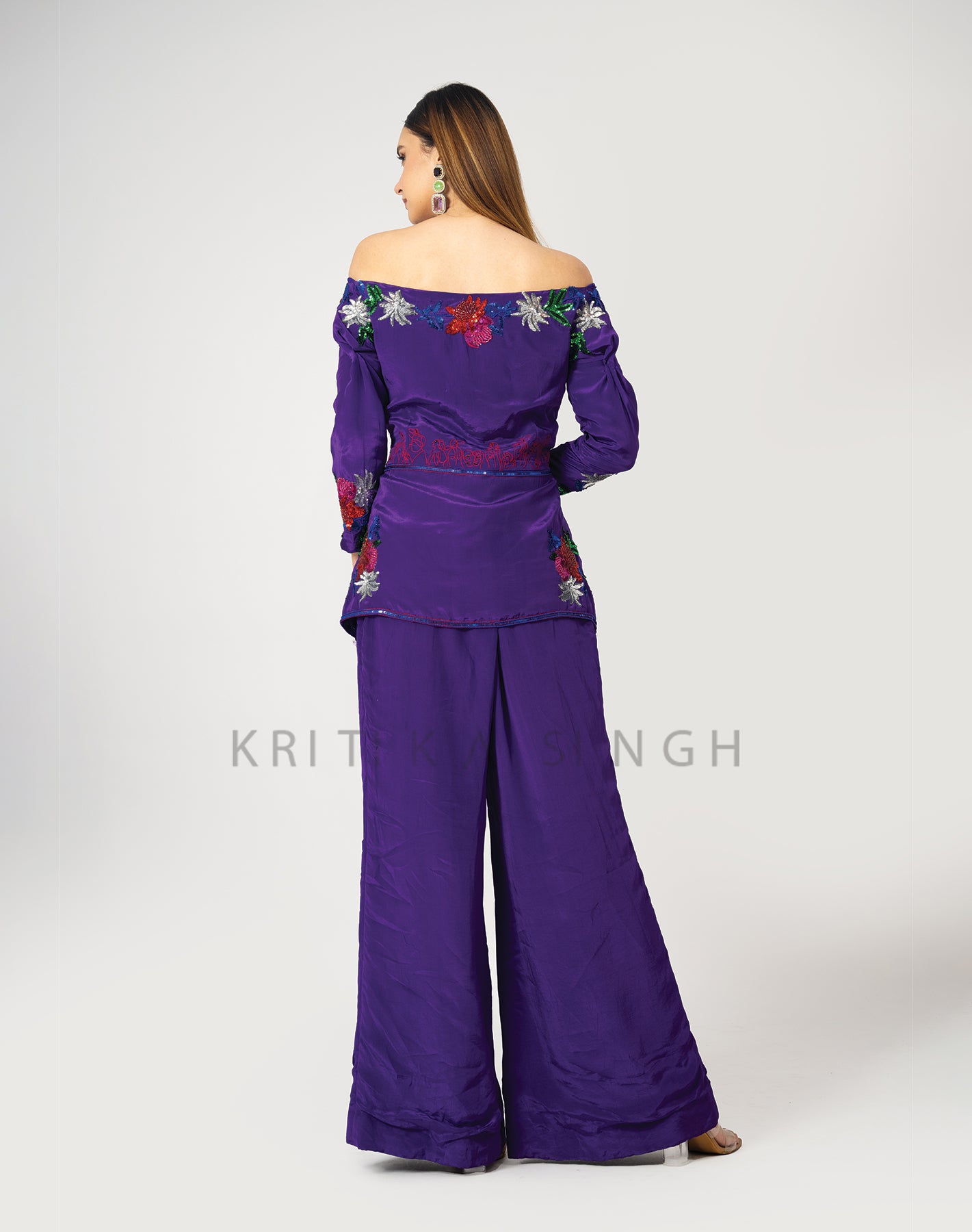 Totally jam Palatinate Purple Hand Embroidered Indo-Western