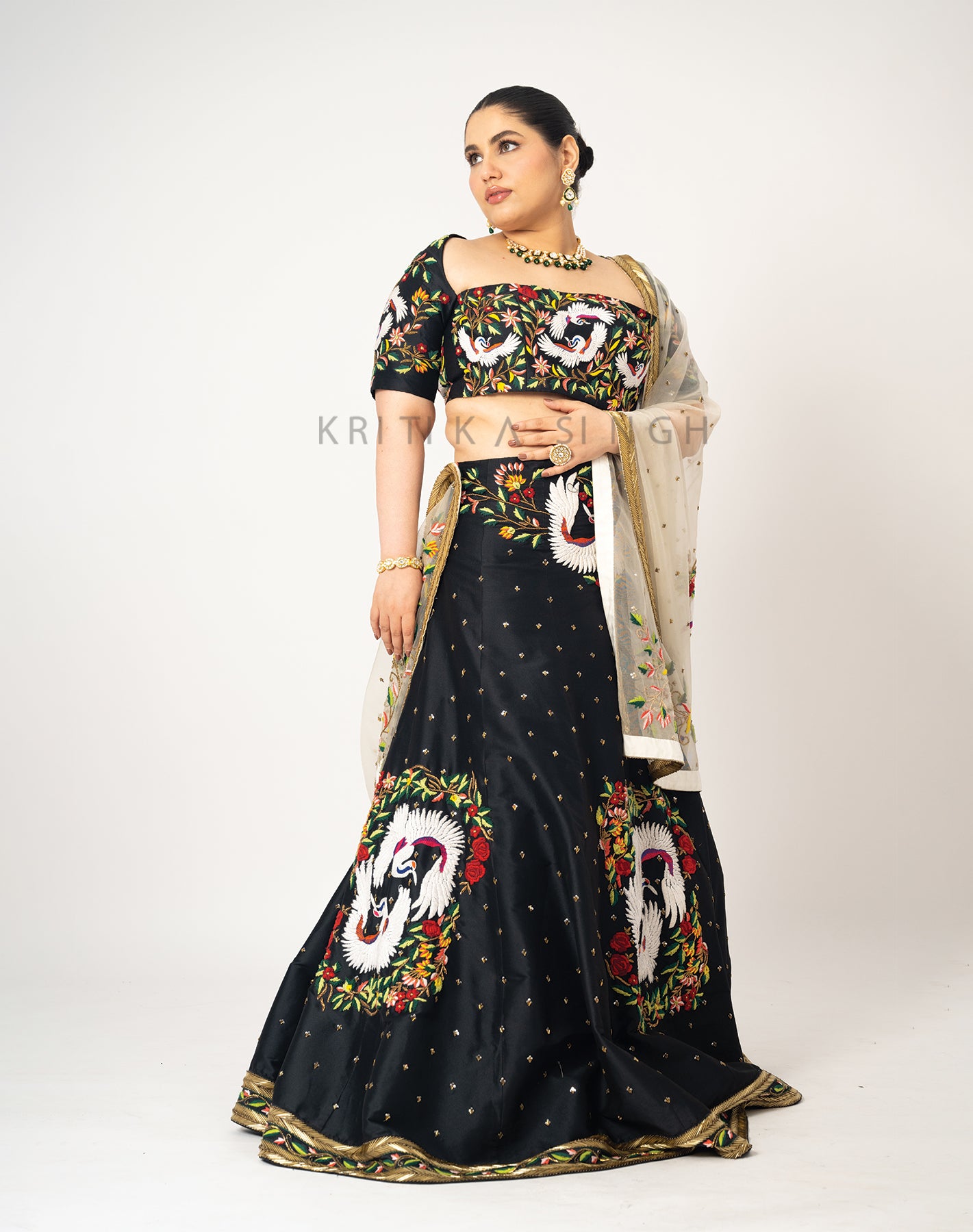 Black Swan Black Hand Embroidered  Lehenga Set