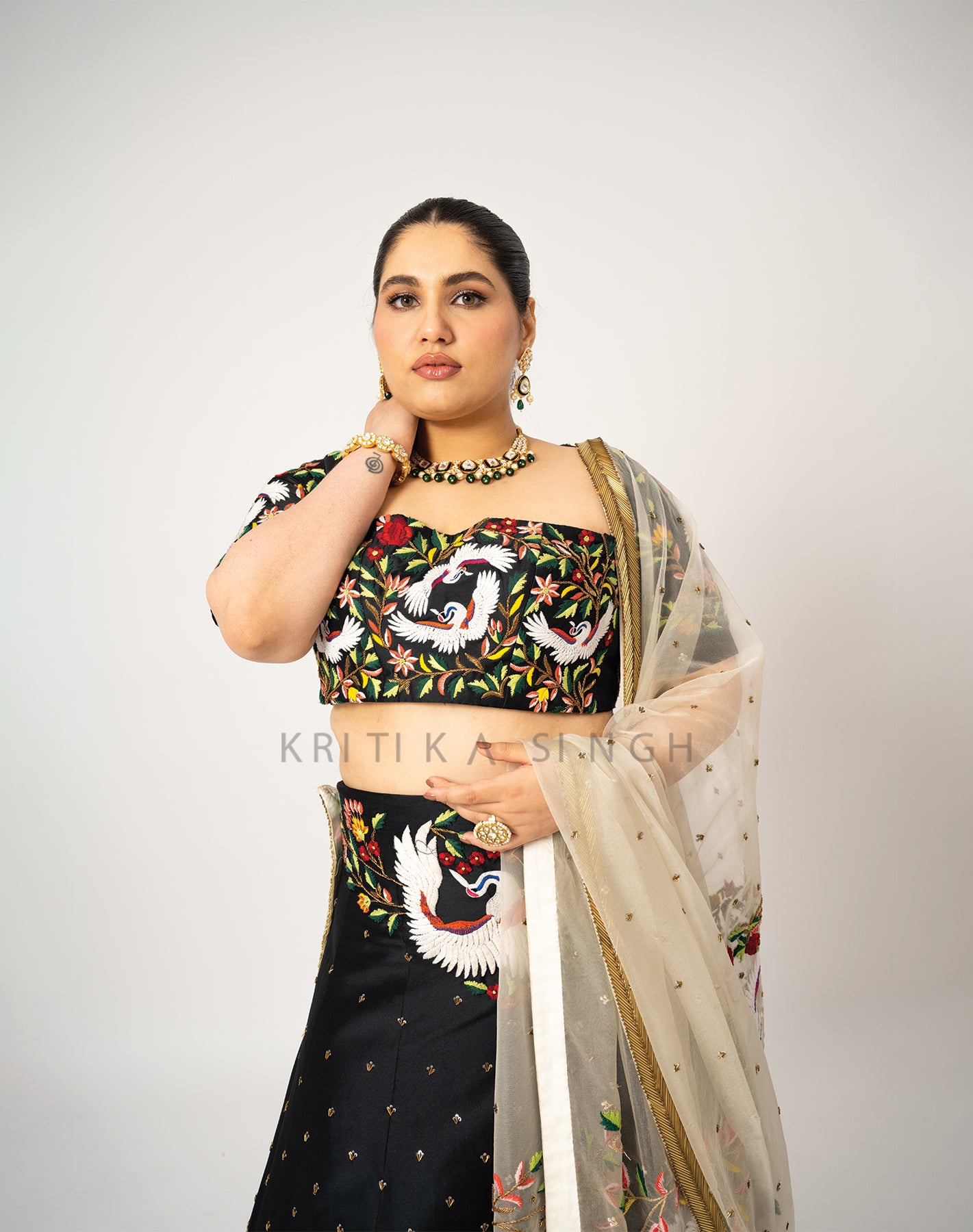 Black Swan Black Hand Embroidered  Lehenga Set