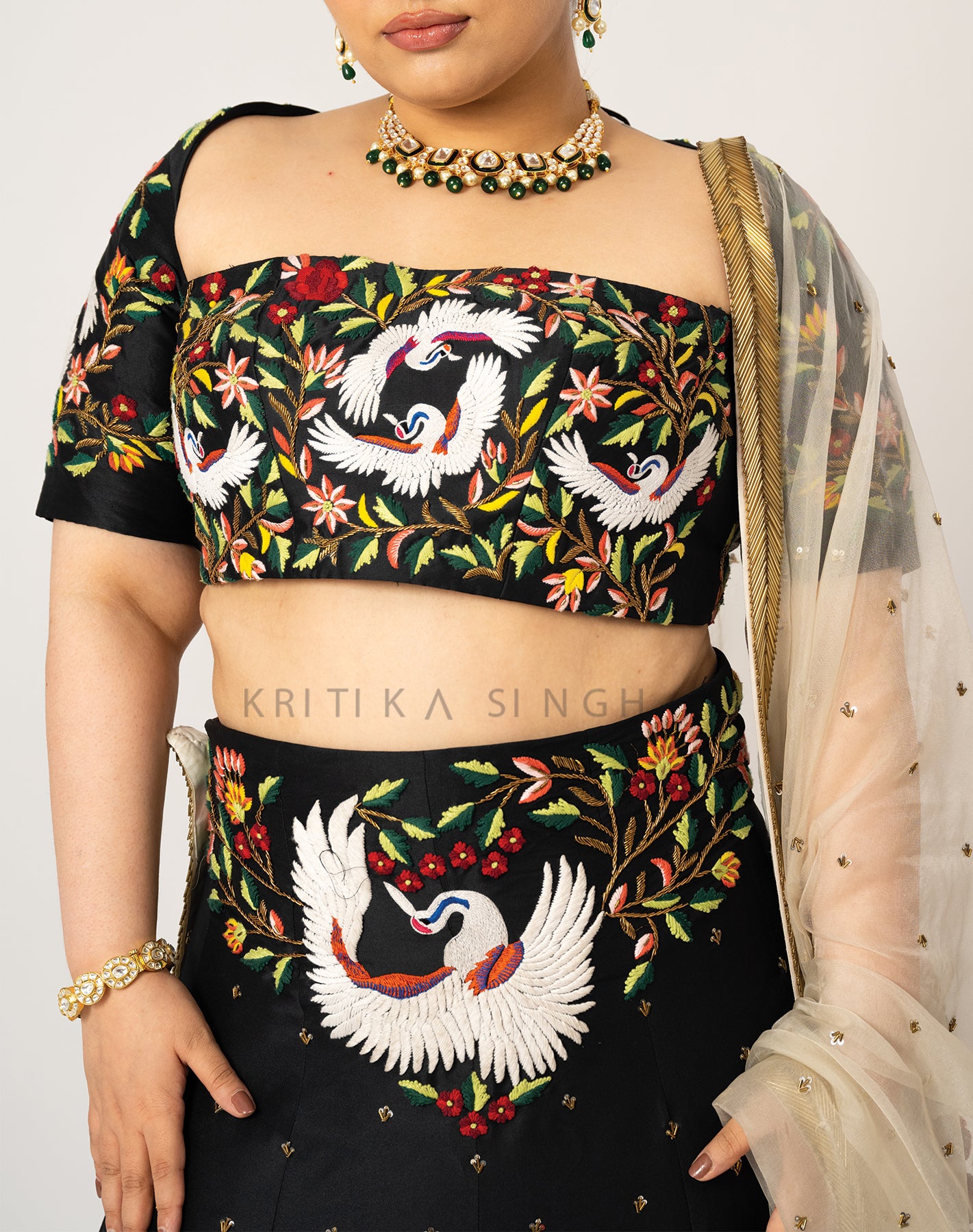 Black Swan Black Hand Embroidered  Lehenga Set