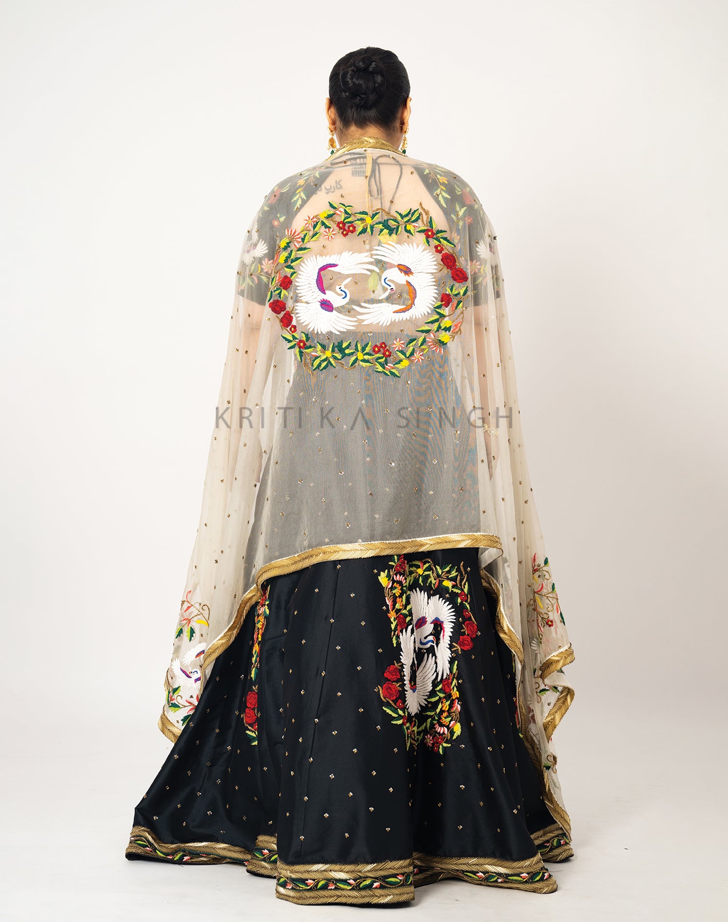 Black Swan Black Hand Embroidered  Lehenga Set