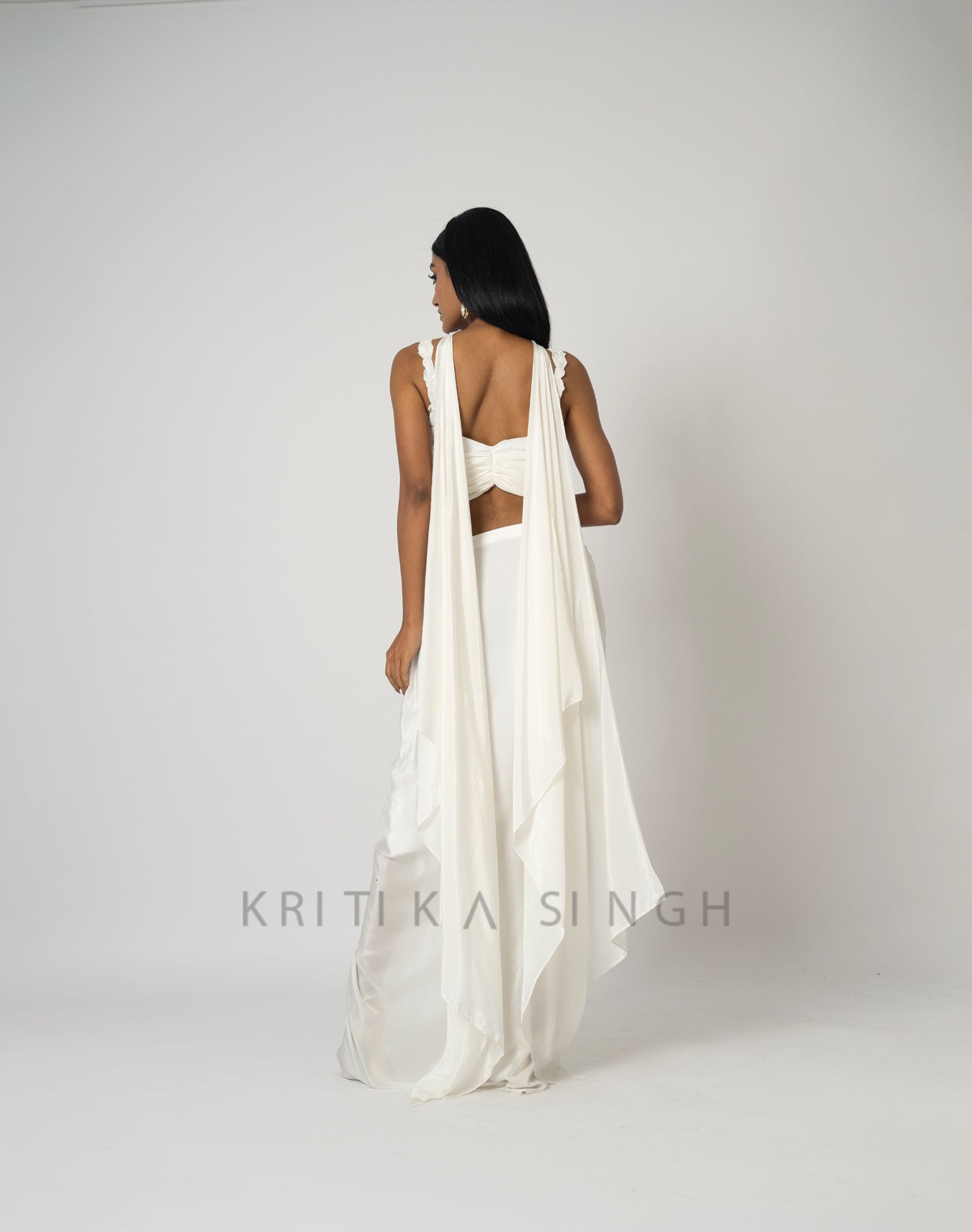 Angelic View White Hand Embroidered Indo-Western