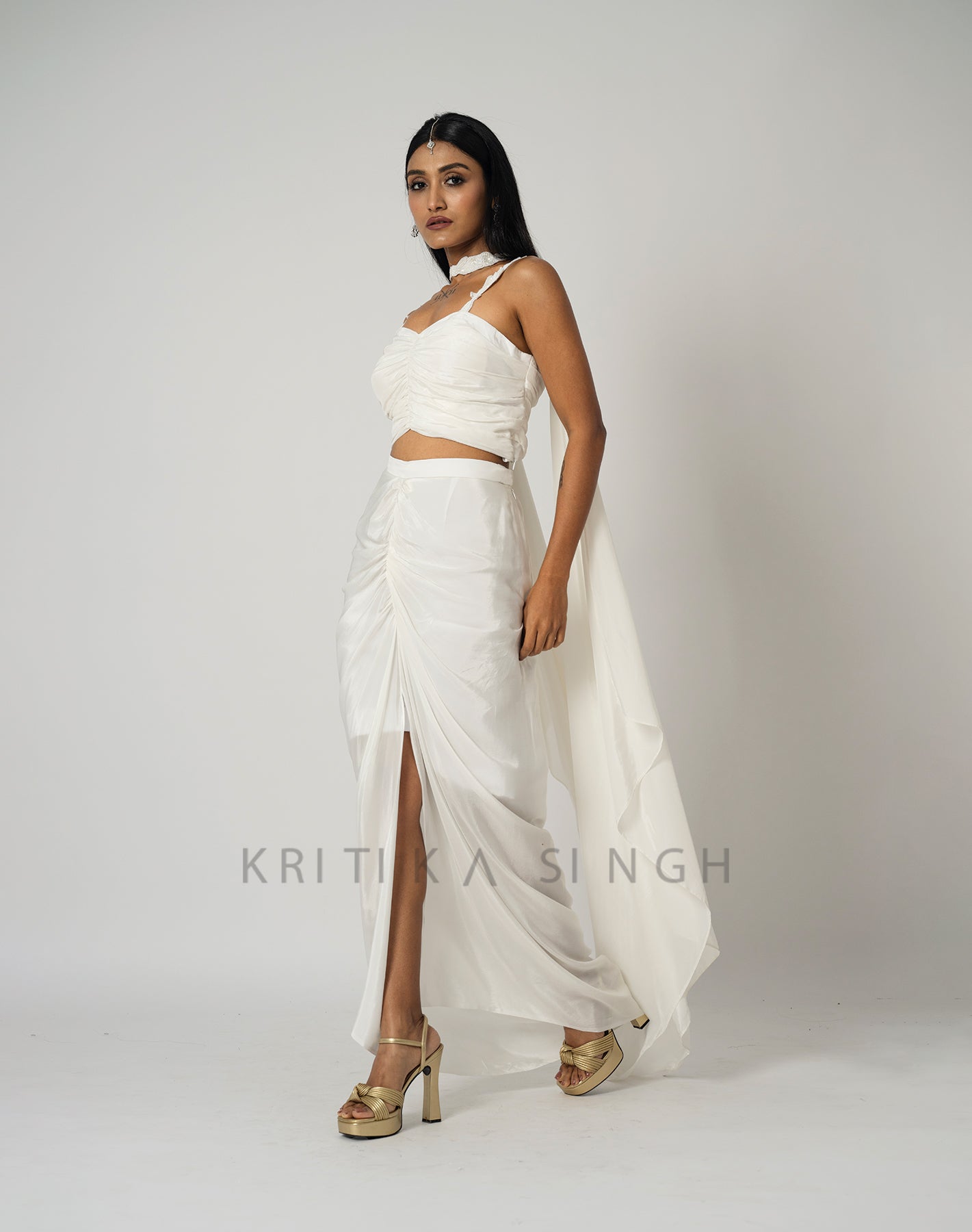 Angelic View White Hand Embroidered Indo-Western