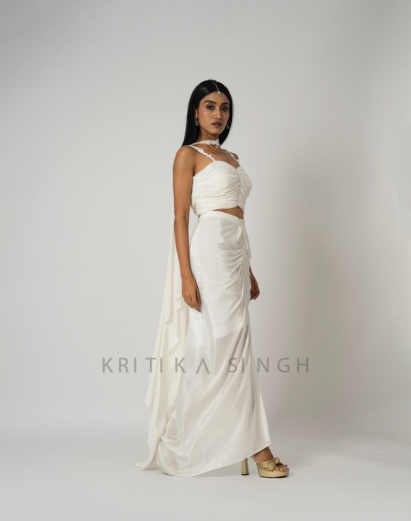 Angelic View White Hand Embroidered Indo-Western
