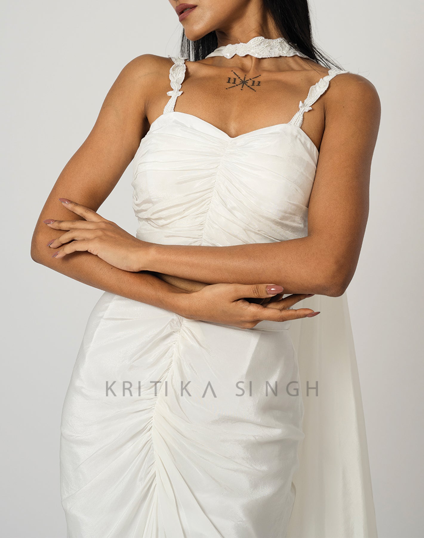 Angelic View White Hand Embroidered Indo-Western